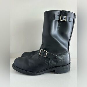 Vintage Carolina Black Motorcycle Leather Boots Men’s 9.5 Steal Toe Made In USA